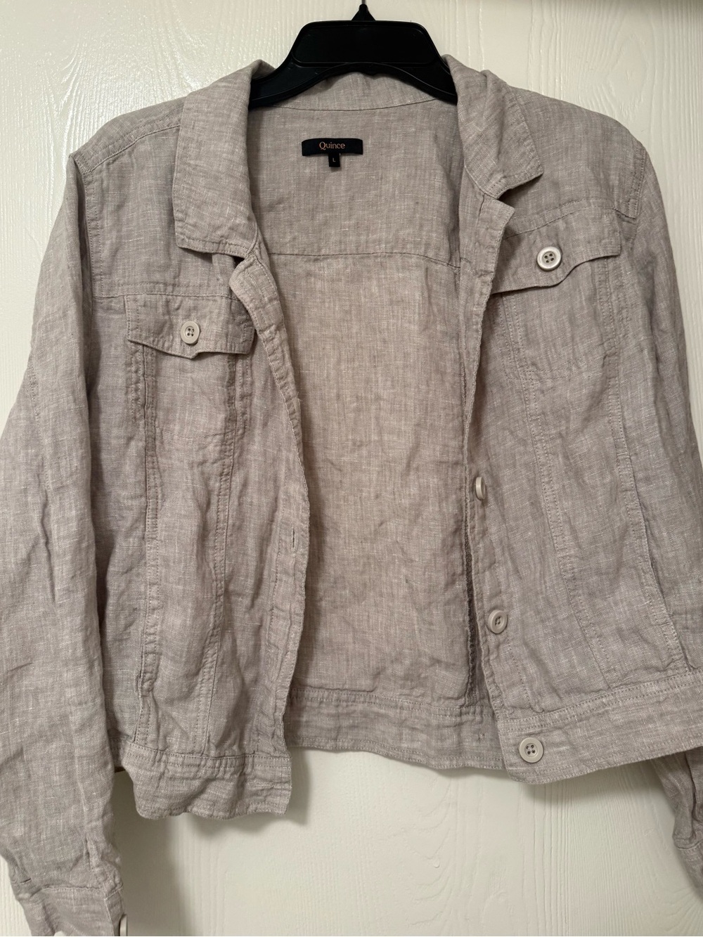 Quince Light Gray Linen Button-Down Jacket